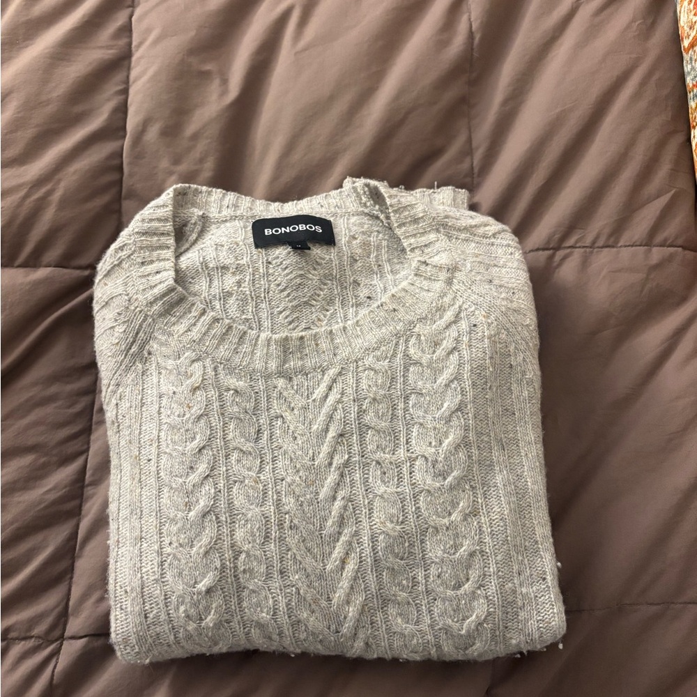 Bonobos Light Gray Cable Knit Crewneck Sweater